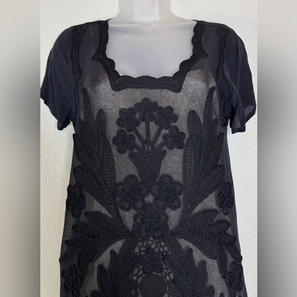 Yoana Baraschi Black Floral Sheer Lace Shift Mini Dress Small NWT Anthropologie - Picture 2 of 11